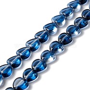 Transparent Glass Beads Strand, Heart, Prussian Blue, 9.5~10x10x3.5~4.5mm, Hole: 0.8~1mm, about 35pcs/strand, 13.15~13.31 inch(33.4~33.8cm)(GLAA-F112-03C)