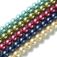 Eco-Friendly Dyed Glass Pearl Round Beads Strands, Grade A, Cotton Cord Threaded, Mixed Color, 14mm, Hole: 0.7~1.1mm, about 30pcs/strand, 15 inch(HY-A002-14mm-M)