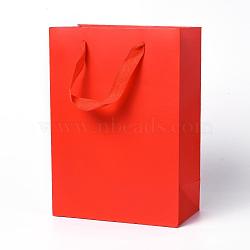 Kraft Paper Bags, with Handles, Gift Bags, Shopping Bags, Rectangle, Red, 28x20x10.1cm(AJEW-F005-03-C)