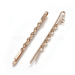 Iron Hair Bobby Pin Findings, with Loop, Light Gold, 55.5x2x3~6mm, Hole: 2mm(X-IFIN-F159-01LG)