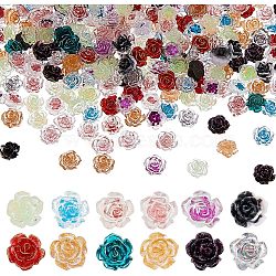 Olycraft 240Pcs 12 Style Camellia Transparent Resin Cabochons, with Sequins inside, Nail Art Decoration Accessories, Mixed Color, 7.5~8x3.5mm, 20pcs/style(MRMJ-OC0003-41)