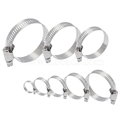 304 Stainless Steel Adjustable Worm Gear Hose Clamps, for Water Pipe, Plumbing, Automotive and Mechanical Application, Stainless Steel Color, Inner Diameter: 15.5~48mm, 8~12mm wide, 48pcs/box(STAS-UN0008-84P)