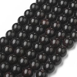 Natural Ebony Wood Beads Strands, Round, 8~8.5mm, Hole: 2mm, about 50pcs/strand, 15.1 inch(38.5cm)(X-WOOD-F006-03-8mm)