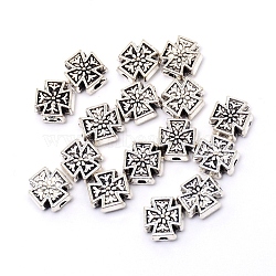 Tibetan Style Alloy Beads, Cadmium Free & Lead Free, Cross, Antique Silver, 8.5x8x3.5mm, Hole: 1.5mm(TIBEB-TAC0001-02AS-RS)