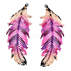 Spray Painted 430 Stainless Steel Pendants, Etched Metal Embellishments, Feather, Medium Orchid, 47x19x0.6mm, Hole: 1mm(STAS-TAC0004-033Q)