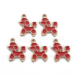 Alloy Enamel Pendants, Light Gold, Cadmium Free & Nickel Free & Lead Free, Poodle, FireBrick, 21x16x1.5mm, Hole: 1.6mm(ENAM-N055-013C-NR)