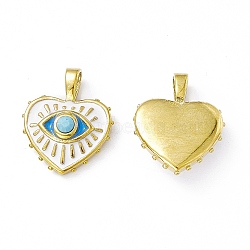 Real 18K Gold Plated PVD Vacuum Plating 201 Stainless Steel Enamel Pendants, with Rhinestone, Heart with Eye Charm, White, 21.5x17.5x5.5mm, Hole: 5x3mm(STAS-J401-VC1019)