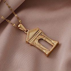 Vintage 304 Stainless Steel Religion Temple Pendant Necklaces for Women, Golden, 14.96 inch(38cm)(HA3140)