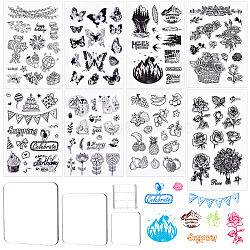 Globleland PVC Plastic Stamps, for DIY Scrapbooking, Photo Album Decorative, Cards Making, Stamp Sheets, with Acrylic Stamping Blocks Tools & Chassis, Mixed Patterns, 16x11x0.3cm, 8styles, 1sheet/style, 8sheets/set(DIY-GL0001-36B)