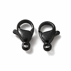 Spray Painted 304 Stainless Steel Lobster Claw Clasps, Black, 11x7x3mm, Hole: 1.4mm(STAS-R120-01C-02)