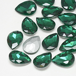 Pointed Back Glass Rhinestone Cabochons, Back Plated, Faceted, teardrop, Med.Emerald, 14x10x4.5mm(RGLA-T081-10x14mm-15)