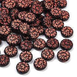 Opauqe Acrylic Beads, Red Color Enlaced, Flat Round, 14.5x5.5mm, Hole: 1.4mm, about 25pcs/20g(X1-OACR-P029-13A-01)