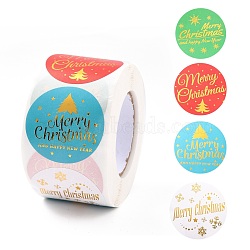 Christmas Themed Flat Round Roll Stickers, Self-Adhesive Paper Gift Tag Stickers, for Party, Decorative Presents, Mixed Color, Colorful, 38x0.1mm, about 500pcs/roll(DIY-B045-17B)
