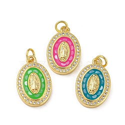 Brass Micro Pave Cubic Zirconia Pendants, with Enamel & Shell, with Jump Rings, Real 18K Gold Plated, Oval with Human, Mixed Color, 19.5x12.5x3mm, Hole: 3.5mm(KK-K356-15G)