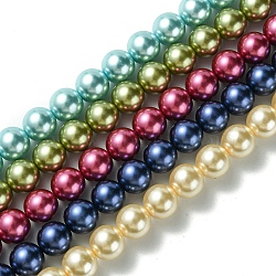 Eco-Friendly Dyed Glass Pearl Round Beads Strands, Grade A, Cotton Cord Threaded, Mixed Color, 14mm, Hole: 0.7~1.1mm, about 30pcs/strand, 15 inch(HY-A002-14mm-M)