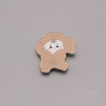 Tiger Chinese Zodiac Brooch Pin, Cute Animal Acrylic Lapel Pin for Backpack Clothes, White, Peru, 32x29x7mm