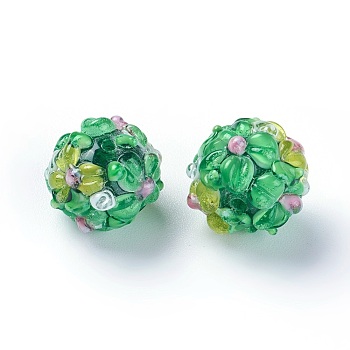 Handmade Bumpy Lampwork Beads, Round, Green, 12~13mm, Hole: 1.5~1.6mm