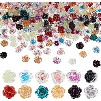 Olycraft 240Pcs 12 Style Camellia Transparent Resin Cabochons, with Sequins inside, Nail Art Decoration Accessories, Mixed Color, 7.5~8x3.5mm, 20pcs/style