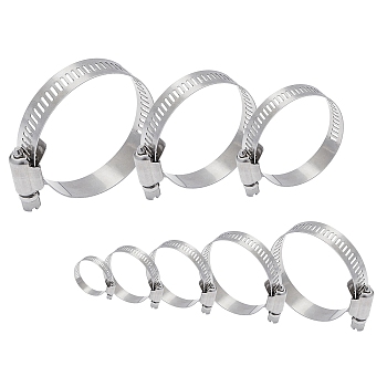 304 Stainless Steel Adjustable Worm Gear Hose Clamps, for Water Pipe, Plumbing, Automotive and Mechanical Application, Stainless Steel Color, Inner Diameter: 15.5~48mm, 8~12mm wide, 48pcs/box