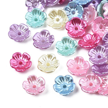 5-Petal ABS Plastic Imitation Pearl Bead Caps, Flower, Mixed Color, 10.5x10.5x4mm, Hole: 1.6mm