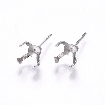304 Stainless Steel Stud Earring Findings, Stainless Steel Color, 7x7mm, Pin: 0.8mm