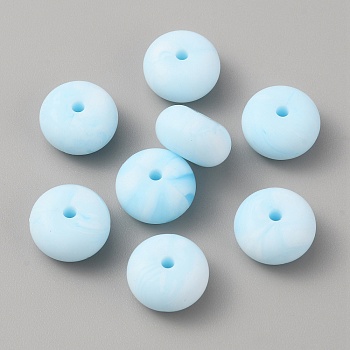 Rondelle Food Grade Eco-Friendly Silicone Beads, Light Cyan, 13.5~14x7.5mm, Hole: 3mm