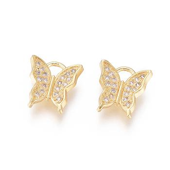 Brass Micro Pave Clear Cubic Zirconia Charms, Long-Lasting Plated, Butterfly, Golden, 12x11.5x2.8mm, Hole: 2.5mm