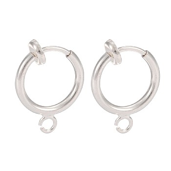 Brass Clip-on Hoop Earring Findings, for Non-pierced Ears, Lead Free & Cadmium Free, Silver Color Plated, 15.5x11x1.5~4.5mm, Hole: 1.8mm