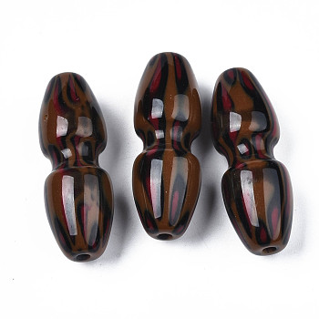 Two Tone Acrylic Beads, Oval, Coconut Brown, 45x15.5mm, Hole: 3mm