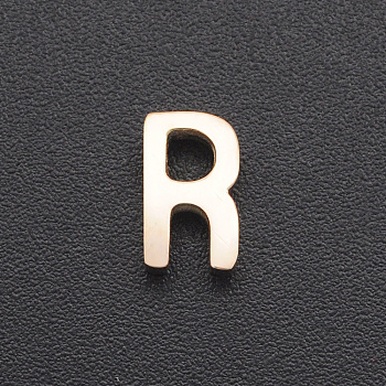 201 Stainless Steel Charms, for Simple Necklaces Making, Laser Cut, Letter, Rose Gold, Letter.R, 8x4.5x3mm, Hole: 1.8mm