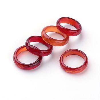 Natural Agate Finger Ring, Wide Band Ring, Dyed, Faceted, Red, 17~18mm