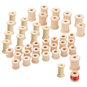 48Pcs 3 Style Schima Wood Sewing Embroidery Thread Spool, Empty Bobbins, for Embroidery and Sewing Machines, BurlyWood, 14.5x15.5mm