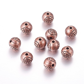 Tibetan Style Alloy Beads, Cadmium Free & Nickel Free & Lead Free, Round, Red Copper, 8mm, Hole: 1mm
