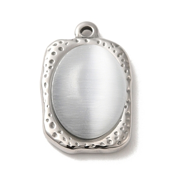 304 Stainless Steel Charms, with Cat Eye, Rectangle Charms, Stainless Steel Color, 23x15x6.5mm, Hole: 1.5mm