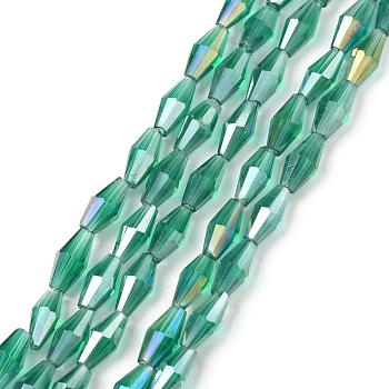 Transparent Glass Beads, Bicone, AB Color Plated, Faceted, Sea Green, 8x4mm, Hole: 0.8mm, about 70pcs/strand, 20.47 inch(52cm)