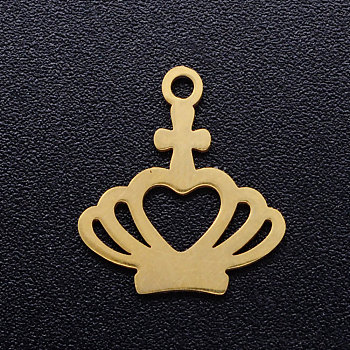 201 Stainless Steel Pendants, Crown, Golden, 15x13.5x1mm, Hole: 1.5mm