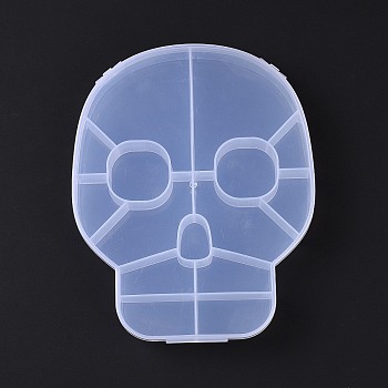 15 Grids Transparent Plastic Box, Halloween Skull Shaped Bead Containers for Small Jewelry and Beads, WhiteSmoke, 17.95x14.4x2.5cm, Inner Diameter: 26~75x18~62.5x22mm 