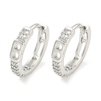 Brass Micro Pave Clear Cubic Zirconia Hoop Earrings for Women, Real Platinum Plated, 12.5x3mm