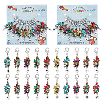 Alloy Enamel Elephant with Number Pendant Locking Stitch Markers, Zinc Alloy Lobster Claw Clasps Stitch Marker, Mixed Color, 5.4cm, 1pc/style, 10 style, 10pcs/set