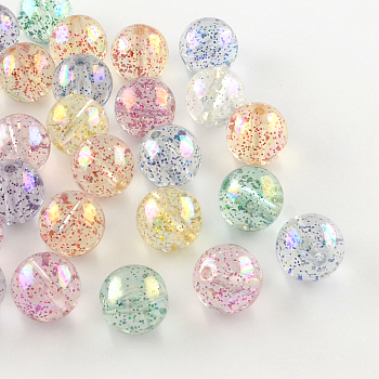 Round AB Color Transparent Acrylic Beads, with Colorful Glitter Powder, Mixed Color, 16mm, Hole: 2mm