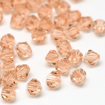 Imitation 5301 Bicone Beads, Transparent Glass Faceted Beads, Light Salmon, 4x3mm, Hole: 1mm, about 720pcs/bag