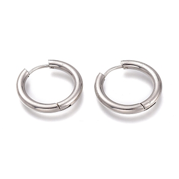 Tarnish Resistant 201 Stainless Steel Huggie Hoop Earrings, with 304 Stainless Steel Pin, Hypoallergenic Earrings, Ring, Stainless Steel Color, 9 Gauge, 22x3mm, Pin: 1mm