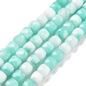 Natural Quartz Imitation Amazonite Beads Strands, Dyed, Faceted, Cube, Aquamarine, 6.5~7x6.5~7x6.5~7mm, Hole: 1mm, about 61~62pcs/strand, 15.47~15.67 inch(39.3~39.8cm)