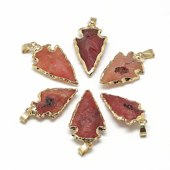 Natural Red Agate Pendants, with Brass Findings, Dyed, Golden, 25~50x15~25x5~15mm, Hole: 7x4mm