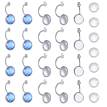 SUNNYCLUE DIY Earring Makings, with 304 Stainless Steel Ear Nuts, Earring Backs and Transparent Glass Cabochons, Flat Round, Stainless Steel Color, Tray: 10mm, 27x12x15mm, Hole: 0.8mm, 9.5~10x3.5mm