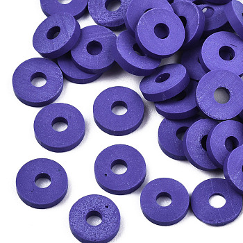 Handmade Polymer Clay Beads, for DIY Jewelry Crafts Supplies, Disc/Flat Round, Heishi Beads, Mauve, 6x1mm, Hole: 2mm, about 1175pcs/50g