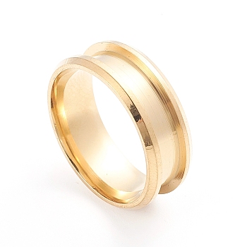 Ion Plating(IP) 201 Stainless Steel Grooved Finger Ring Settings, Ring Core Blank, for Inlay Ring Jewelry Making, Real 18K Gold Plated, Size 10, Inner Diameter: 20mm