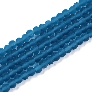 Transparent Glass Beads Strands, Faceted, Frosted, Rondelle, Steel Blue, 4mm, Hole: 1mm, about 113~115pcs/strand, 41~41.5cm