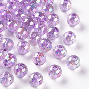 Transparent Acrylic Beads, AB Color Plated, Round, Lilac, 8x7mm, Hole: 2mm, about 1745pcs/500g