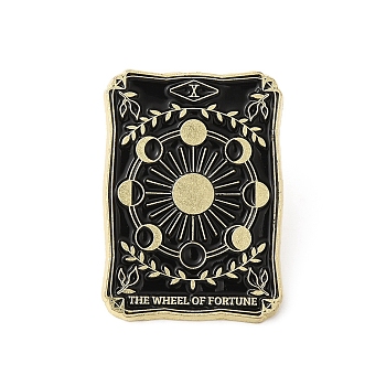 Alloy Brooch, Enamel Pins, Light Gold, Tarot Card Badges, The Wheel of Fortune, Black, 30.5x21.5x1.5mm